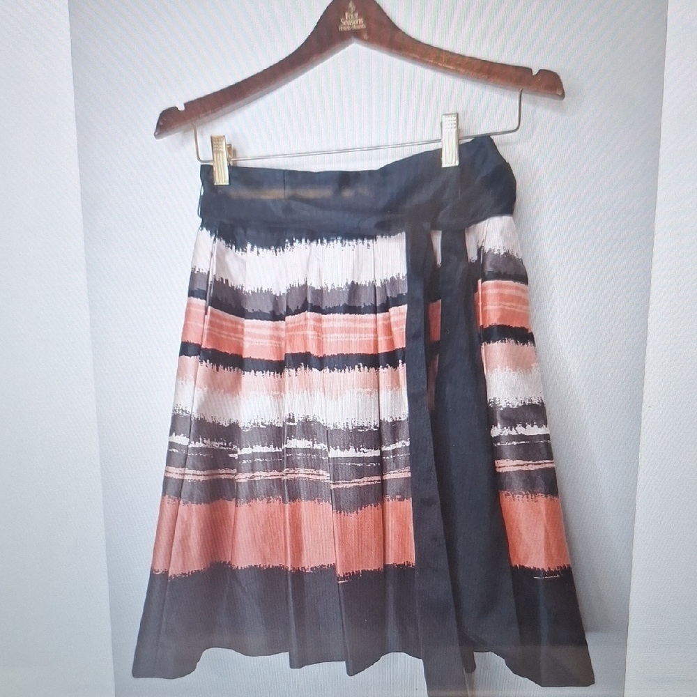 H&M Gray and Orange Midi A-Line Skirt with Tie Front